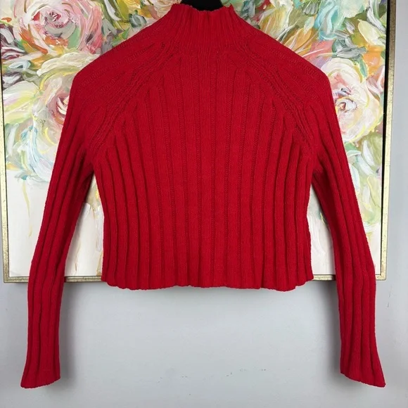 American Eagle Red Ribbed Knit Mock Neck Sweater (XS) - Picture 10 of 14